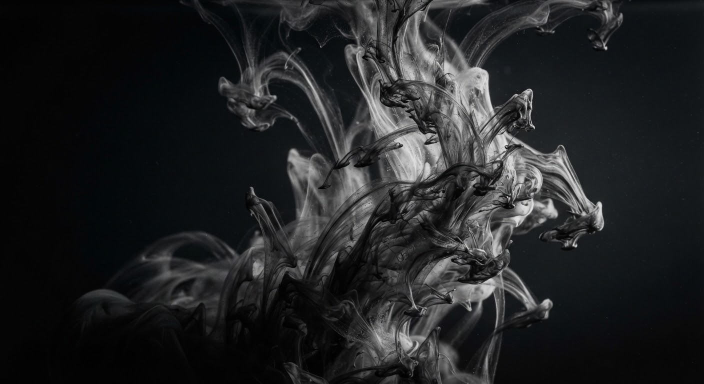 Wispy, dark, black and white smoke