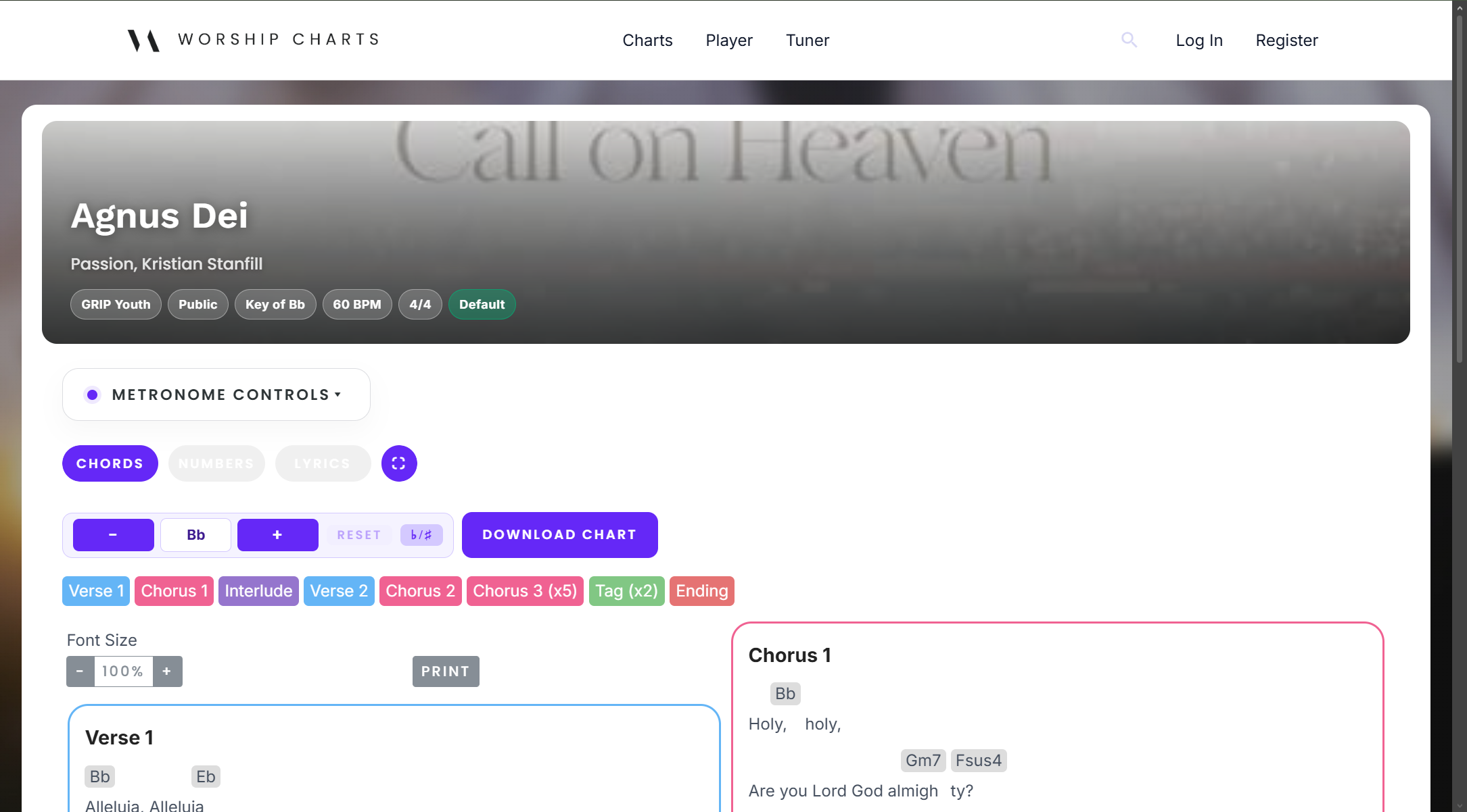 Worship Charts website screenshot